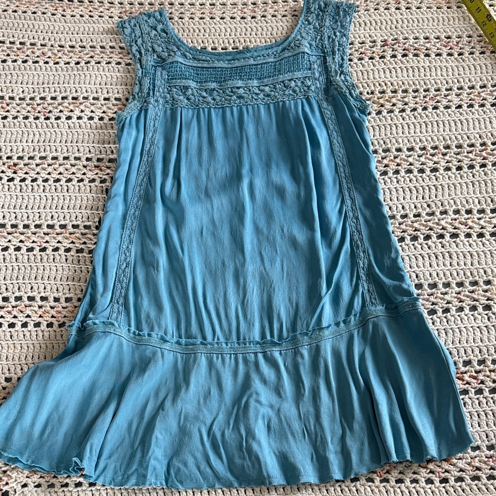 Free People Teal Sleeveless Tunic with Crochet Detail